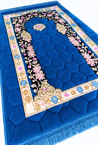 Tapete de oración musulmana – Alfombra gruesa acolchada para hombres y mujeres con cuentas islámicas para viajes Eid Ramadán, suave y lujoso (azul)