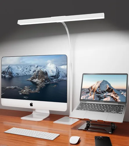 Miniatura 11 de Lámpara de escritorio para oficina en casa con base, luz de escritorio con cuello de cisne ajustable, adaptador USB de 12 W, control táctil, 5