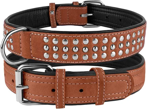 Miniatura 4 de CollarDirect Collar de perro con tachuelas, collares de cuero para mascotas para perros pequeños, medianos y grandes, acolchado suave, marrón, negro