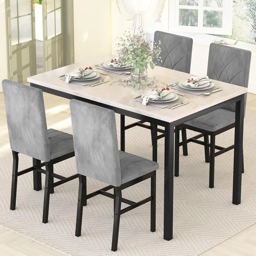Miniatura 7 de Recaceik Juego de 4 sillas de mesa de comedor para 4, sillas de cocina de mármol sintético con patrón dinámico hacia arriba, mesa de cocina pequeña