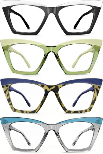 Miniatura 3 de MODFANS Gafas de lectura de gran tamaño 0.5 para mujer, paquete de 4 lectores grandes para mujer, lentes de lectura extra anchos con bloqueo de luz