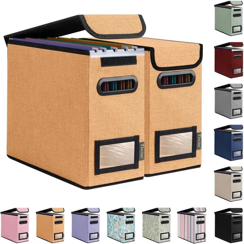Miniatura 31 de Caja organizadora de archivos Baleine con tapa, organizador de carpetas de archivos plegable con deslizador de plástico, caja de carpetas