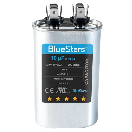 [Listado UL] BlueStars 10 uF ± 5% MFD 370/440V CBB65 CBB65A Pieza de Repuesto de Capacitor de Arranque y Funcionamiento Ovalado - Capacitores de