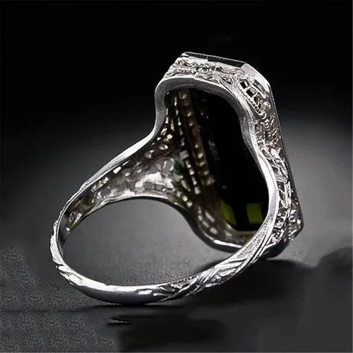 Miniatura 5 de ChenFeng Anillo de plata 925 hecho a mano con corte baguette con piedra esmeralda verde simulada para hombre y mujer (9)
