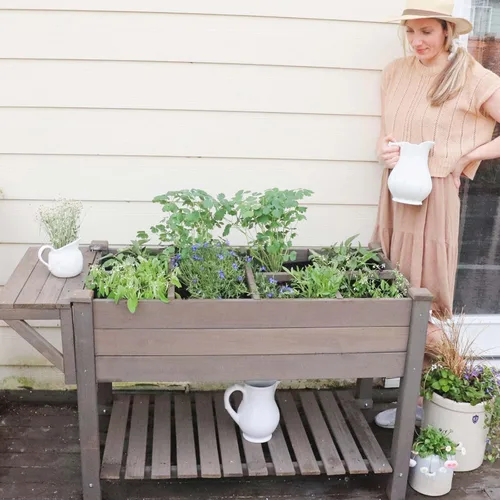 Miniatura 2 de Aivituvin Cama de jardín elevada, maceta de madera elevada con soporte de patas para patio trasero, patio, balcón con forro de cama, para verduras