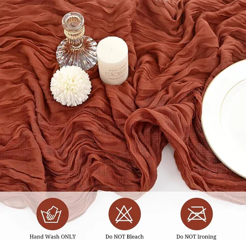 Miniatura 3 de Paquete de 12 caminos de mesa de estopilla, 35x120 pulgadas, caminos de mesa terracota, rústicos, naranja quemado, tela de queso, bóheme, gasa