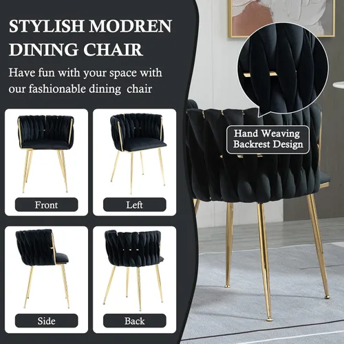 Miniatura 8 de NIOIIKIT Sillas de Comedor Modernas de Terciopelo Sillas de Acento Tejidas a Mano Sillas de Sala de Estar Silla Tapizada con Patas de Metal Dorado