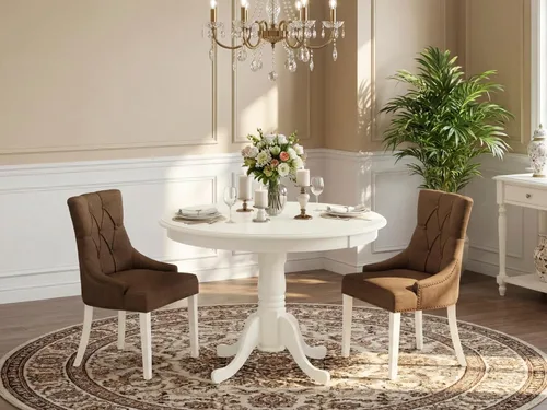 Miniatura 2 de East West Furniture HLFR3-LWH-18 - Juego de mesa y sillas de cocina de 3 piezas contiene una mesa redonda de comedor con pedestal y 2 sillas Parson