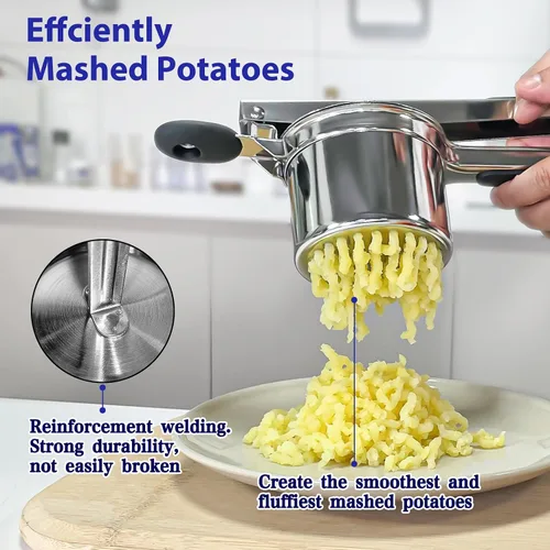 Miniatura 2 de Ricer de patatas, ricer para puré de patatas, 3 discos intercambiables Triturador de patatas de acero inoxidable para puré de patatas esponjoso