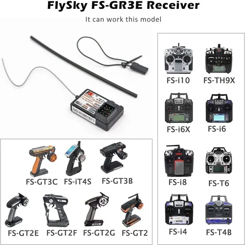 Miniatura 2 de Flysky FS-GR3E Receptor AFHDS de largo alcance 3CH 2.4GHz Receptor de superficie para FS-GT2 FS-GT2B FS-GT3B FS-GT3C FS-IT4S Transmisor RC Car Boat