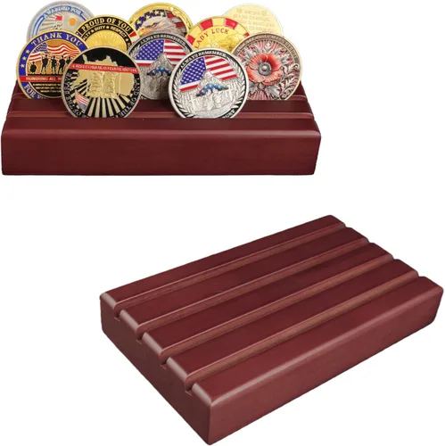 Miniatura 5 de ASmileIndeep Expositor de monedas de desafío militar pequeño de madera maciza, soporte para monedas con capacidad para 10-12 monedas, soporte