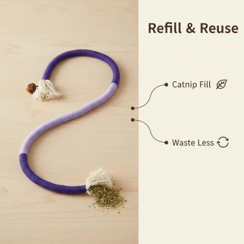 Miniatura 4 de Cuerda masticable duradera y segura: 3 piezas de algodón orgánico natural para gatos de interior, juguetes masticables con infusión de hierba gatera
