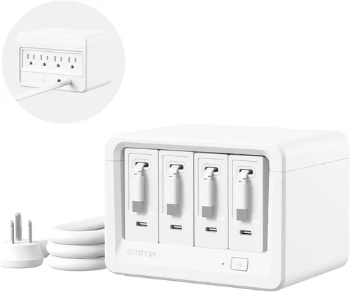 Miniatura 10 de Gitryin 12-in-1 Desktop Charging Station with 3 Retractable Type-C Charger Blocks, 1 Micro and 1 Lightning Charger, 4 USB C Ports, 160W Fast