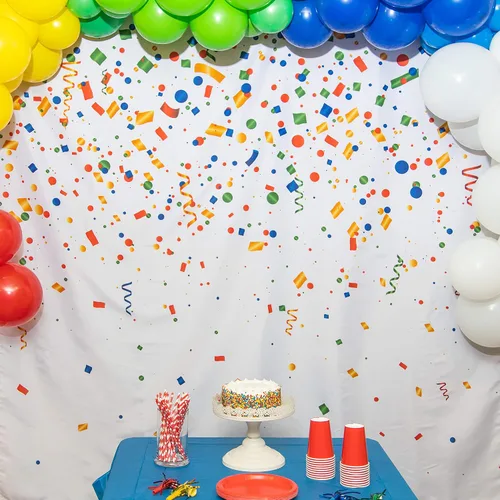 Miniatura 2 de Telón de fondo de cabina de fotos de feliz cumpleaños, decoración de fiesta de confeti colorido para niños y adultos (6 x 6 pies)