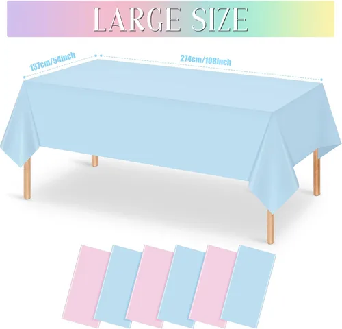 Miniatura 2 de MASHAN 6Pack de manteles para revelación de género, manteles desechables de plástico rosa y azul, fundas de mesa rectangulares para decoración