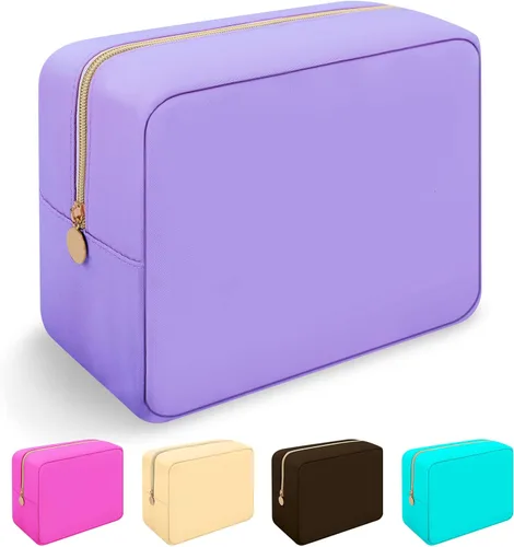 Miniatura 44 de Iqimott Bolsa Grande de Maquillaje de Nylon para Viaje, Bolsa de Cosméticos Preppy Grande Organizadora de Maquillaje de Nylon Bolsa de Artículos