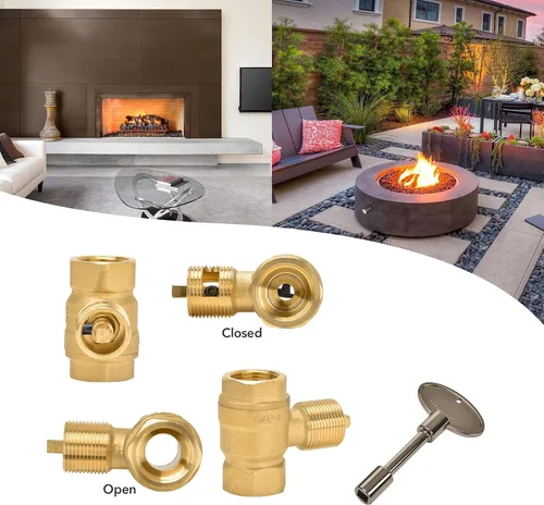 Miniatura 5 de Skyflame Kit de válvula de llave de gas recta de 3/4 pulgadas para chimenea de hoguera con brida negra plana, llave universal de 3 y 8 pulgadas
