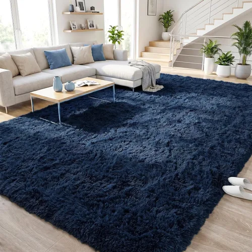 DweIke Alfombras esponjosas de color azul marino para dormitorio, sala de estar, 3 x 5 pies, suave, felpa shaggy, color azul oscuro, para niñas