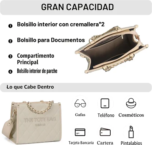 Miniatura 4 de Chinllo - Bolso de mano para mujer, bolsa satchel con asa superior y correa para el hombro