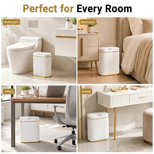 Miniatura 6 de Cubo de basura pequeño para baño con tapa automática sin contacto, bote de basura inteligente de 2.6 galones, contenedor de basura estrecho e 2.6