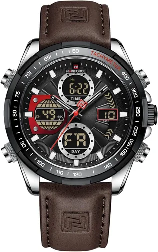 Miniatura 7 de NAVIFORCE Relojes militares digitales para hombre, reloj analógico de cuarzo, resistente al agua, deportivo, multifuncional, correa de cuero, reloj