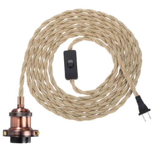 Miniatura 8 de PATIKIL Kit de cable de luz colgante de 15.4 pies, enchufe E26 con interruptor, cuerda trenzada industrial vintage para lámpara de granja
