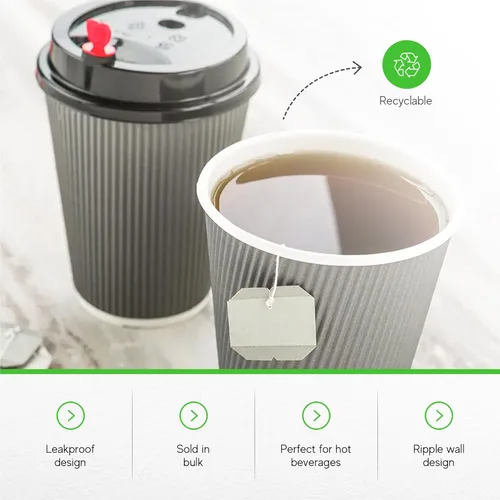 Miniatura 6 de Restaurantware - Tazas de café desechables de 12 onzas, 500 tazas de pared ondulada para café caliente - Las tapas se venden por separado, borde Gris