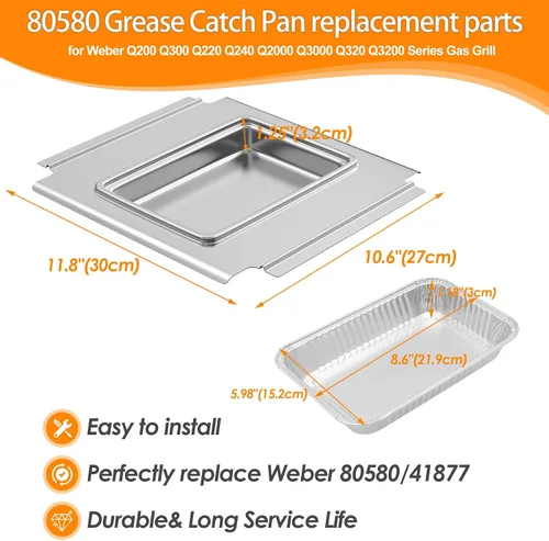 Miniatura 2 de SafBbcue 80580 - Bandeja de grasa con 12 bolsas de goteo para parrilla Weber Q200 y Q300, bandeja de grasa para Weber Q2000 Q2200 Q200 Q220 Q3000
