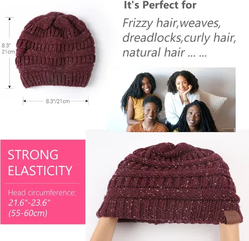 Miniatura 5 de Gorro de punto de invierno con forro de satén para mujer, gorro de cable, sedoso, suave, lavado, cálido