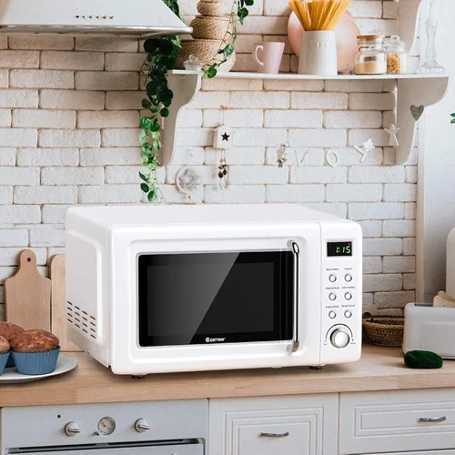 Miniatura 6 de COSTWAY horno microondas retro para encimera, 0.7 pies cúbicos, 700 vatios, alta eficiencia energética, 5 niveles de potencia, función de inicio