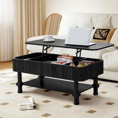 Miniatura 12 de XUZENEST - Mesa de café redonda de 31.5" con almacenamiento, mesa de café de 2 niveles de mediados de siglo moderna con puerta deslizante de tambor