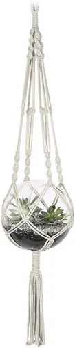 Miniatura 8 de Colgador de macramé para colgar plantas, cuerda de algodón, 4 patas para decoración de interiores y exteriores, juego de 2 (34 pulgadas)