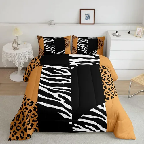 Miniatura 33 de Castle Fairy Juego de edredón con estampado de leopardo rosa y negro, juego de colcha de retazos de piel de cebra, tamaño King, para niños, niñas