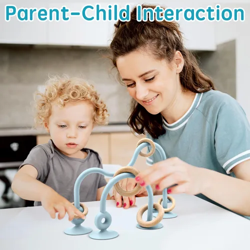 Miniatura 7 de Juguetes sensoriales de succión para silla alta para bebés de 12 a 18 meses, cuerda de silicona de grado alimenticio con lazo de roble Montessori