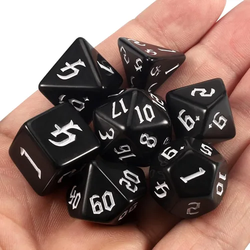 Miniatura 6 de CiaraQ DND - Juego de dados poliédricos con bolsa de dados para juegos de rol de Calabozos y Dragones RPG MTG (fuente negra y blanca)