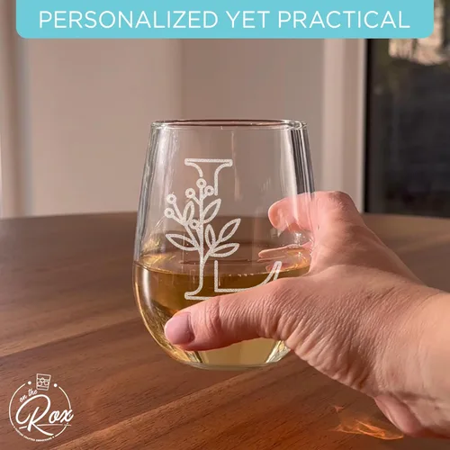 Miniatura 5 de On The Rox Drinks Regalos con monograma para mujeres y hombres – Letra A-Z inicial grabada monograma copa de vino sin tallo, regalo de vino
