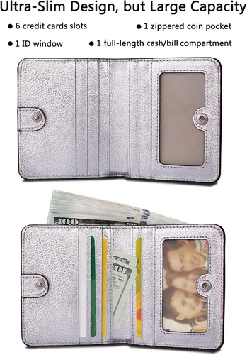 Miniatura 2 de BIG SALE-AINIMOER billetera de bolsillo pequeña con cremallera, plegable, compacta de cuero con bloqueo por identificación por radiofrecuencia