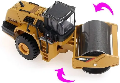 Miniatura 6 de Ailejia Modelos de juguete de rodillo de carretera fundidos a presión a escala 1/50, vehículo de construcción, modelo de vehículo nivelador, Rodillo