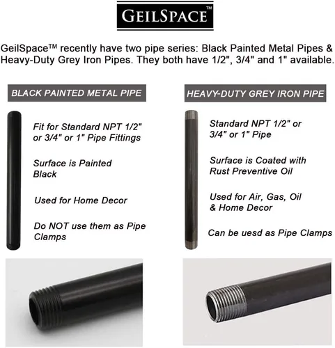 Miniatura 3 de GeilSpace Paquete de 6 Tubos de Metal Gris Precortados de 1/2" × 4" de Servicio Pesado, Acero Industrial que se Adapta a Tuberías y Accesorios