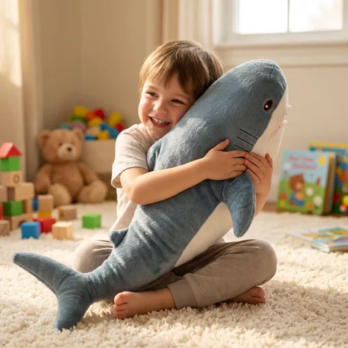 Miniatura 3 de Peluche de tiburón gigante de 39.4 pulgadas, almohada de tiburón de peluche súper suave y linda, decoración de habitación para niños y niñas, regalo