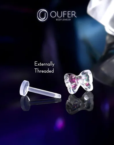 Miniatura 4 de OUFER 3 piezas de joyería de plástico para piercing de hélice, retenedores de piercing de labio transparente para cirugía, lindos anillos de labio