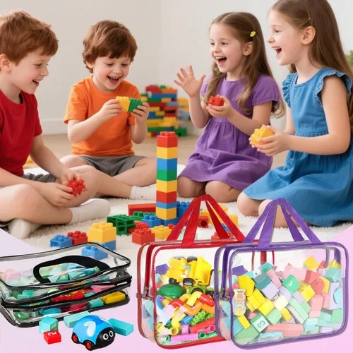 Miniatura 4 de Paquete de 6 bolsas de almacenamiento de juguetes con etiquetas, 11.8 x 8.7 x 3.9 pulgadas, grandes, de PVC, reutilizables, transparentes
