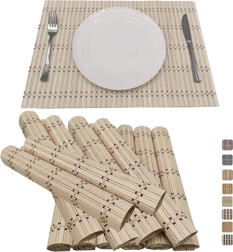 Miniatura 12 de Set of 8 Bamboo Slats Placemat Modern Placemats Natural Anti-Slip Bamboo Placemats Washable Heat-Resistant Table Mats for Kitchen Dinning Room Table