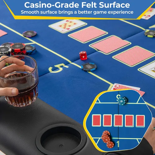 Miniatura 4 de Giantex mesa de póquer plegable de 72 pulgadas, mesa de cartas plegable para 8 jugadores con 8 portavasos, superficie de fieltro de grado casino