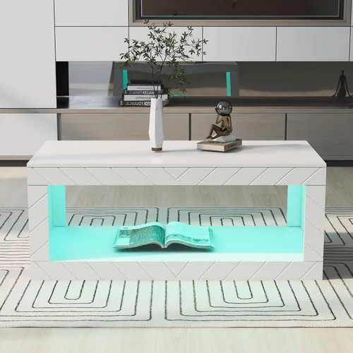 Miniatura 12 de Mesa de centro moderna con vidrio templado, mesa de cóctel de madera con superficie UV de alto brillo, mesa central rectangular modernista de 2 Negro