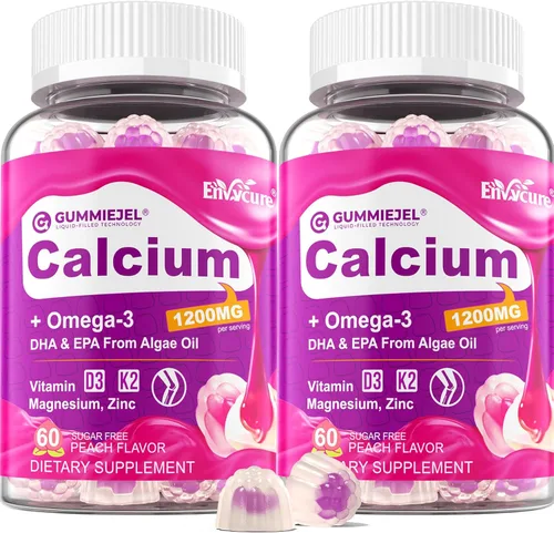 Miniatura 10 de Gomitas de citrato de calcio de 1200 mg, vitamina D3 K2, omega-3, magnesio, zinc, boro, manganeso, cobre, 600 mg suplementos de calcio para mujeres