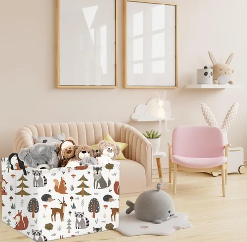 Miniatura 5 de Cesta de regalo rectangular para almacenamiento de niños; lindo organizador de juguetes para estante, libro y decoración de habitación (Animal)