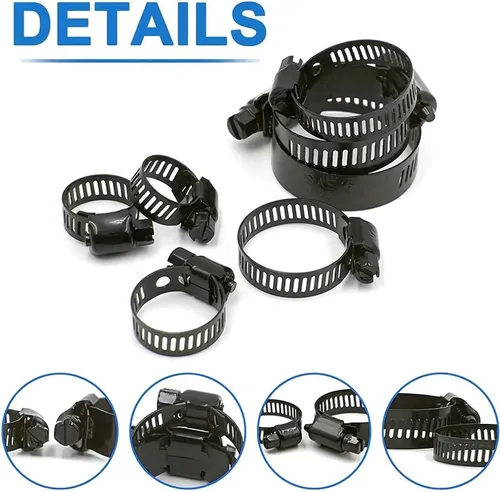 Miniatura 6 de Abrazadera de manguera de acero inoxidable ajustable de 6 a 1.496 in, abrazaderas de manguera de engranaje helicoidal, kit surtido para fontanería