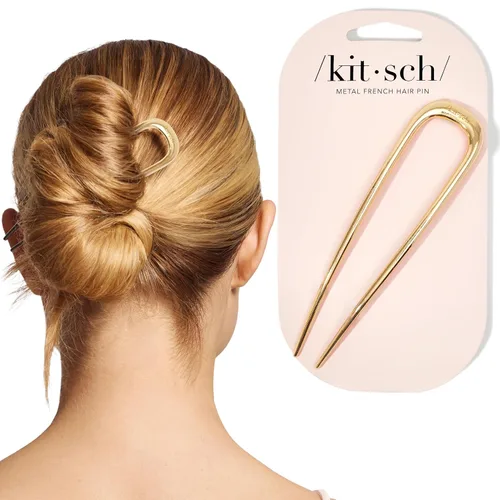 Kitsch - 1 Horquilla francesa de metal para mujer, accesorios elegantes para el cabello, para moños y giros franceses, diseñado para un ajuste Dorado