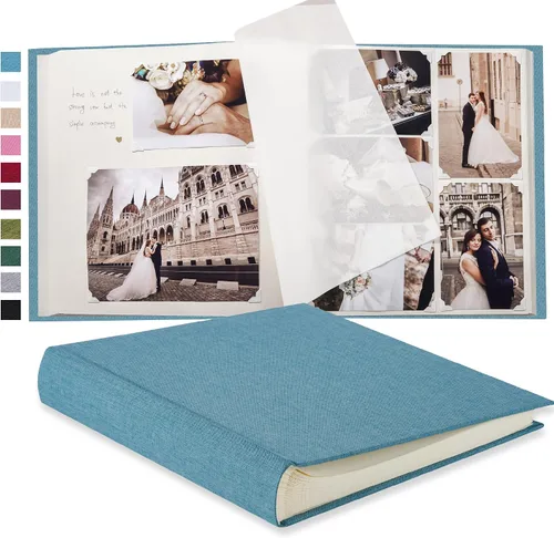 Pssoss Álbum de fotos grande de bricolaje, 100 páginas con espacio de escritura para fotos de 3 x 5, 4 x 6, 5 x 7, 6 x 8, 8 x 10 pulgadas, para Azul